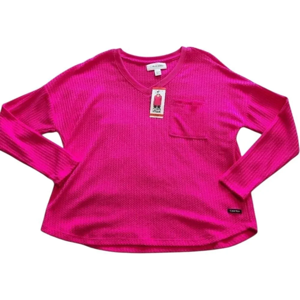 Calvin Klein Long Sleeve Waffle Knit Top - Pink - Picture 3 of 7